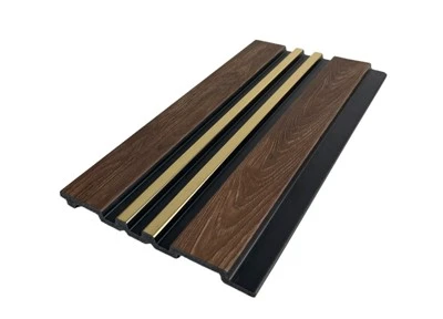 Bảng điều khiển tường PS dải vàng đôi hạt gỗ tối màu
